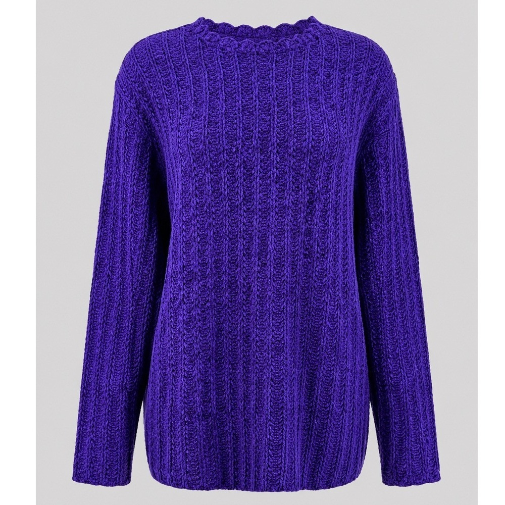 Vintage Karen Scott Chenille Sweater Purple Scallop Neck‎ Womens S Soft Y2K